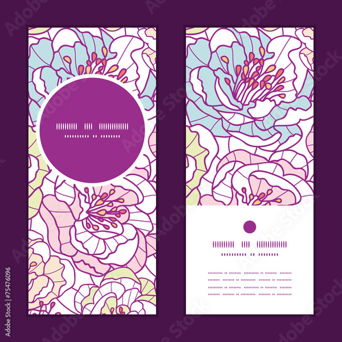 Vector colorful line art flowers vertical round frame pattern