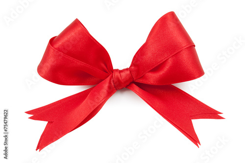 Red ribbon double bow on white background preparation for gift w