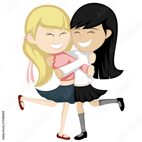 Hug collection - Lovely girlfriends are embracing and smiling