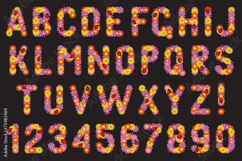 Fototapeta Naklejka Na Ścianę i Meble -  Set of letters and numbers of colors.