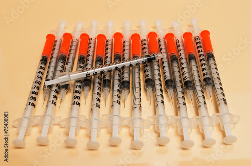 several syringes without medication for injection