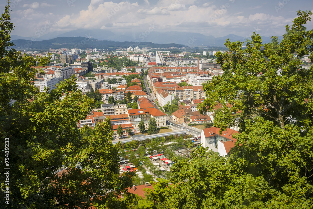 areal view from Ljubljana old town Slovenia