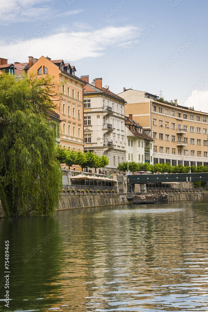 old city centre with the river view. Ljubljana, Slovenia, Europe.