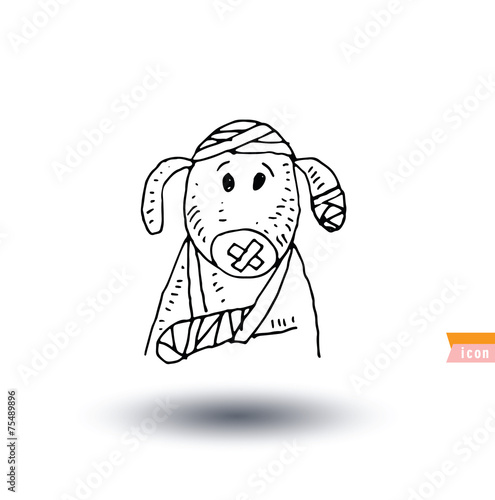 sick dog, pet care icon.