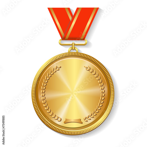 gold medal on red ribbon