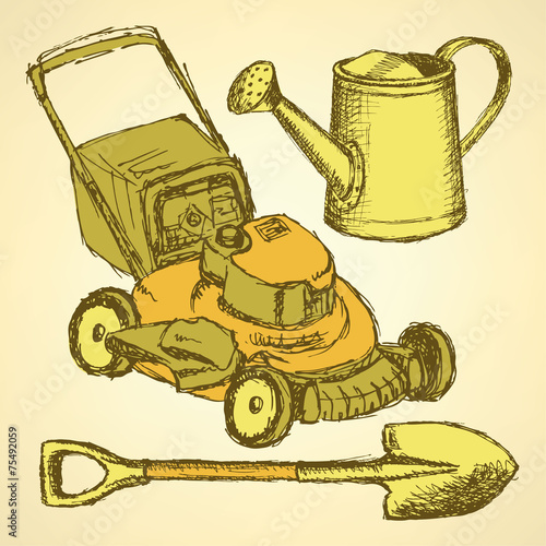 Sketch gardening set in vintage style