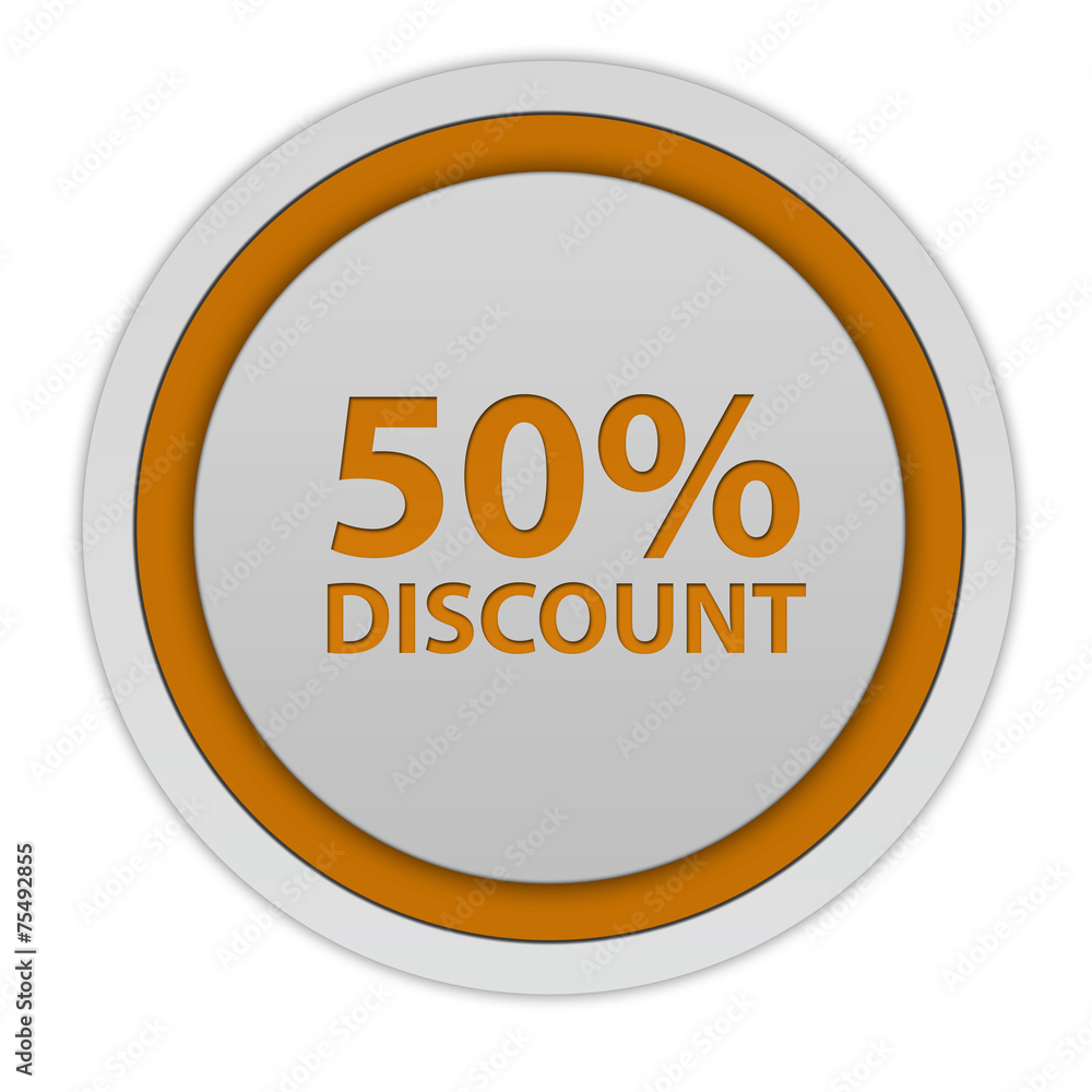 Discount 50 circular icon on white background Discount 50 circular icon on white background