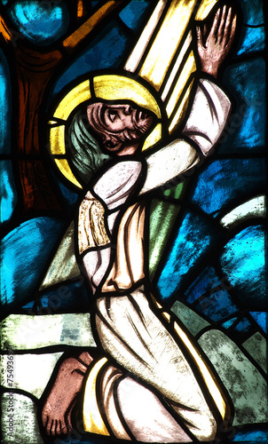 Jesus praying  stained glass window 