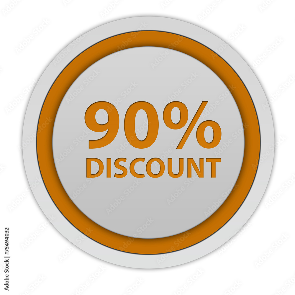Discount ninety percent circular icon on white background