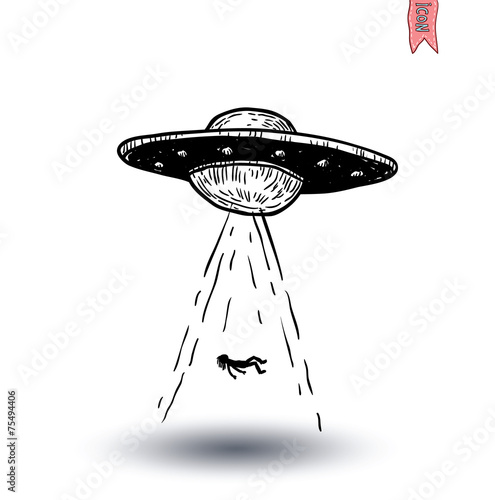 Ufo icon Pencil drawing sketch. Vector illustration.