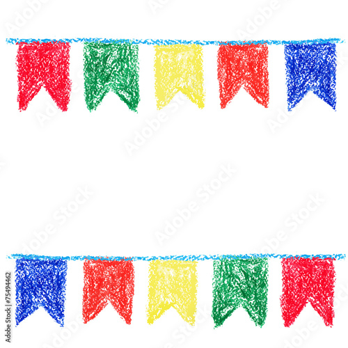 Wax crayon party bunting, isolated on white background