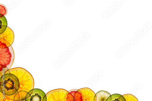 mixed sliced fruits isolated on white background back lighted as