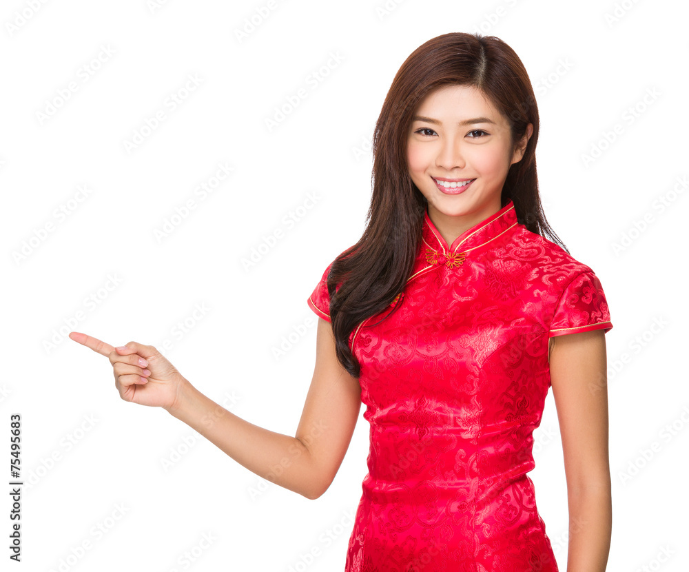 Chinese woman finger point up Chinese woman finger point up