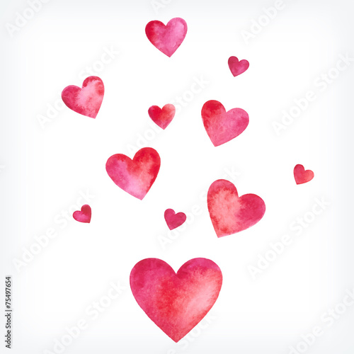 Vector watercolor hearts, Valentine day card