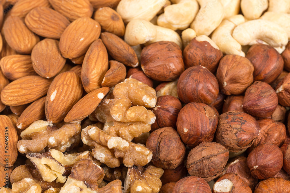 Set of nuts in basket