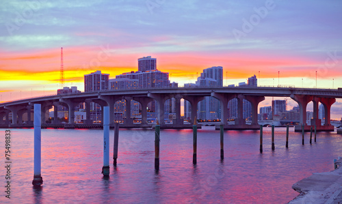 City of Miami Florida, sunset skyline