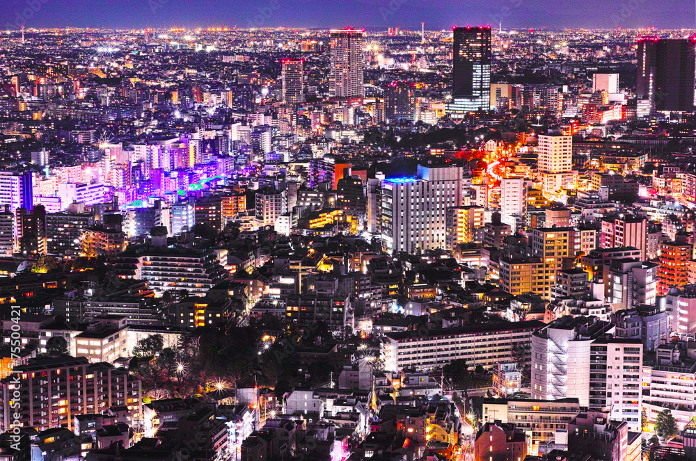東京の目黒区の住宅街の夜景