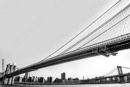 New York City, Brooklyn Bridge skyline black and white