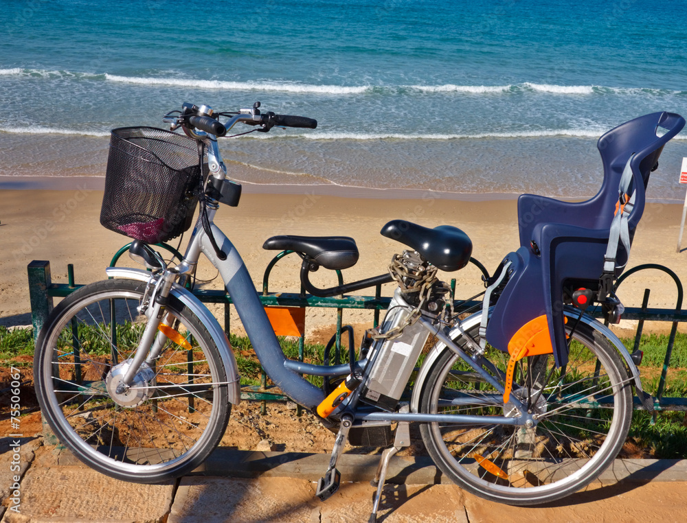 Fototapeta premium Bikes stands near the sea