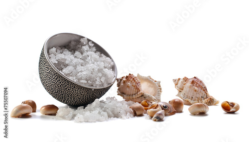 Sea salt  on  white background photo