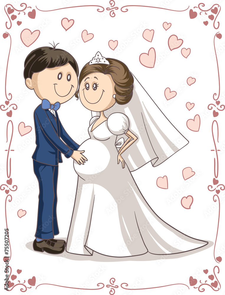 Pregnant Couple Wedding Invitation Vector Cartoon Pregnant Couple Wedding Invitation Vector Cartoon