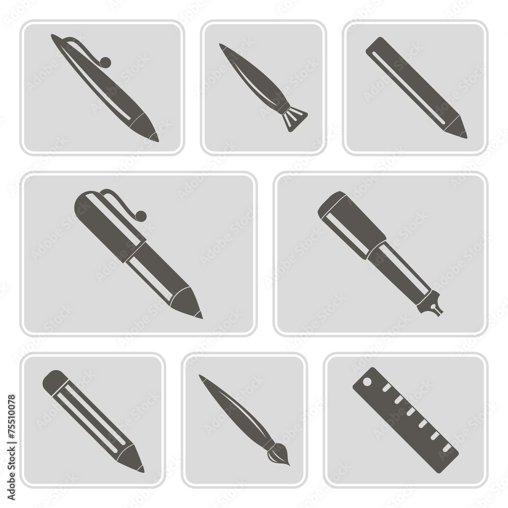 set of monochrome icons with pens for your design set of monochrome icons with pens for your design