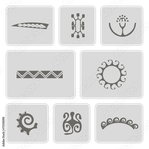 set of monochrome icons with Polynesian tattoo symbols