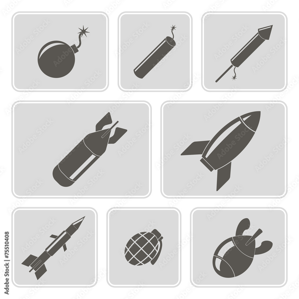 set of monochrome icons with bombs for your design set of monochrome icons with bombs for your design