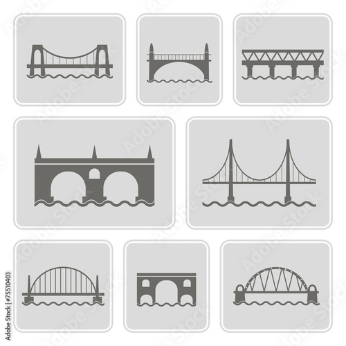 Fototapeta Naklejka Na Ścianę i Meble -  set of monochrome icons with different bridges for your design