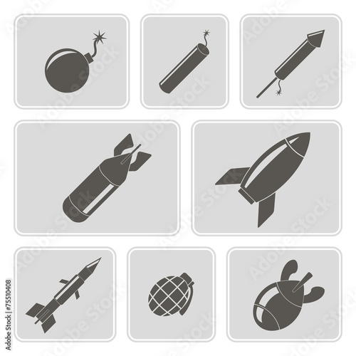set of monochrome icons with bombs for your design