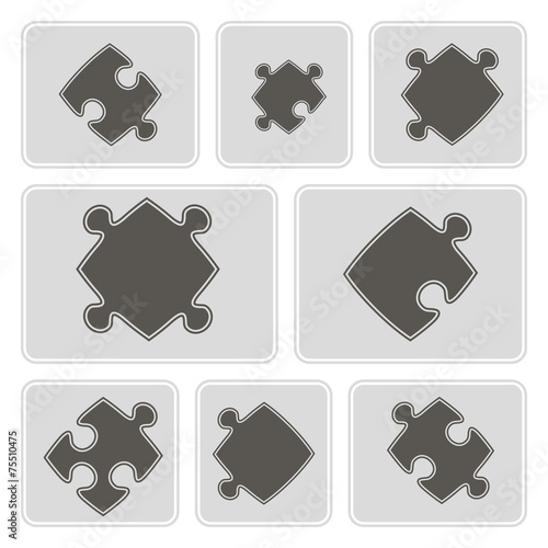 set of monochrome icons with puzzle for your design