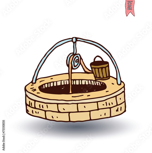 Water Well and Bucket, vector illustration.