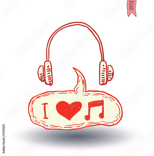 Speech Bubble Musical Note love, hand drawn illustration.