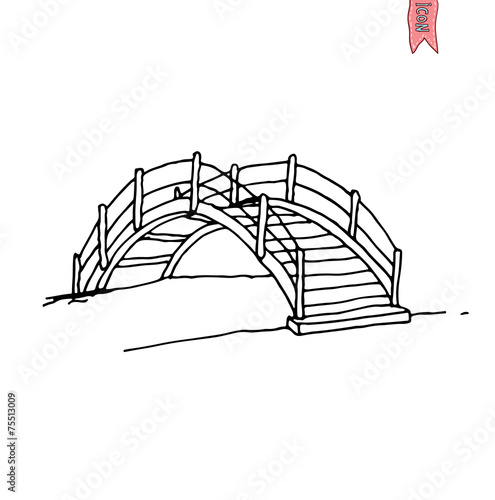 wooden arch bridge, vector illustration.