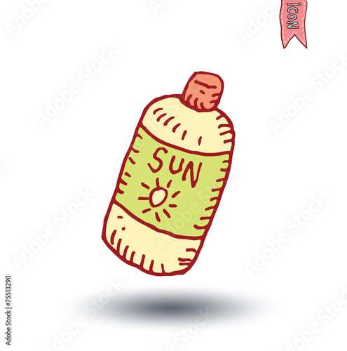 Sunbath oil or sunscreen bottle, Hand drawn vector illustration.