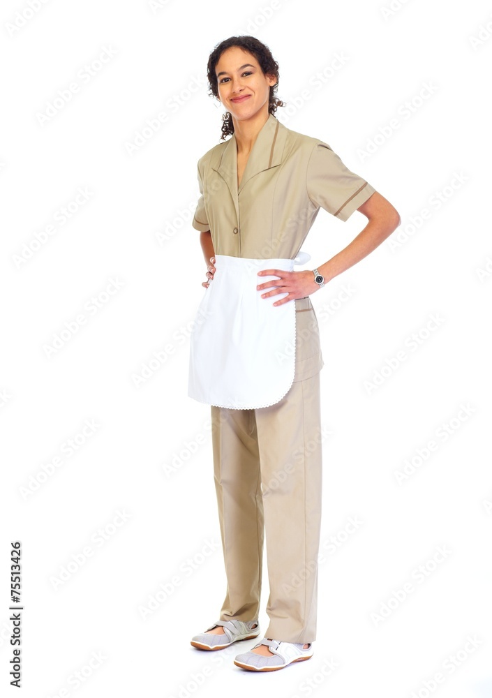 Housemaid woman isolated white background. Housemaid woman isolated white background.
