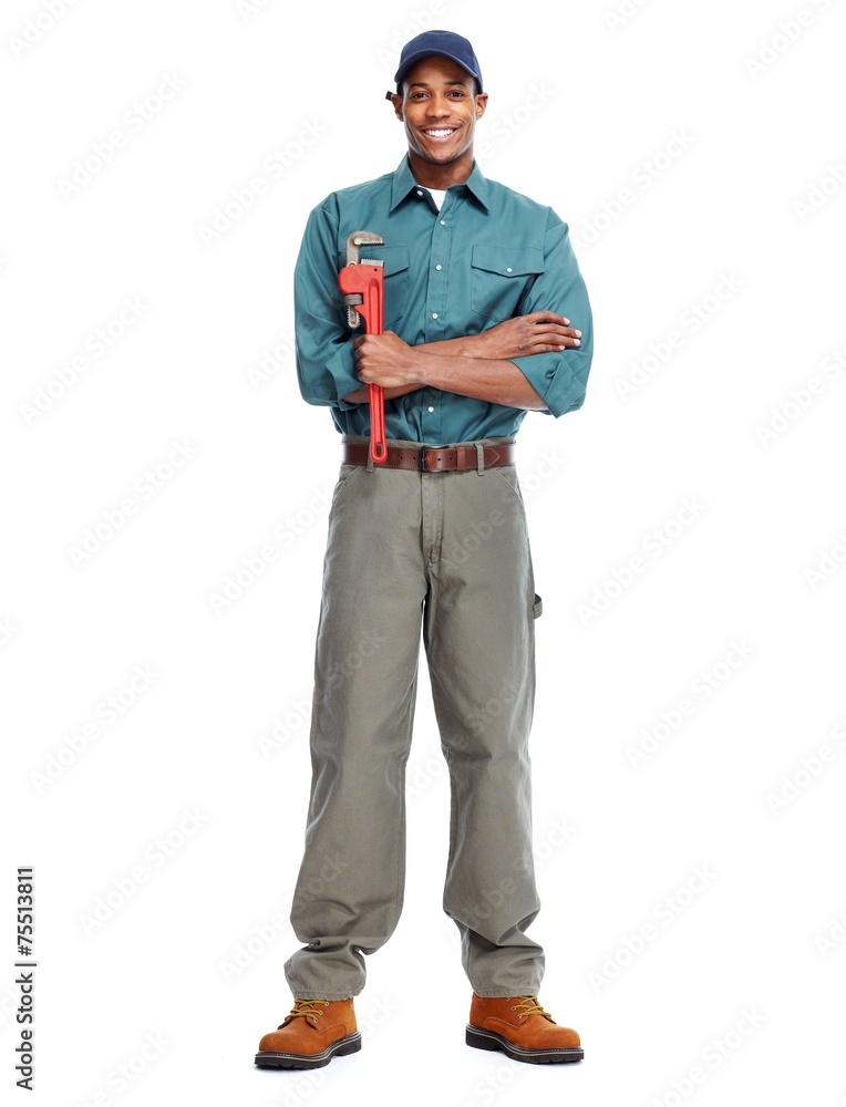 African American plumber man. African American plumber man.