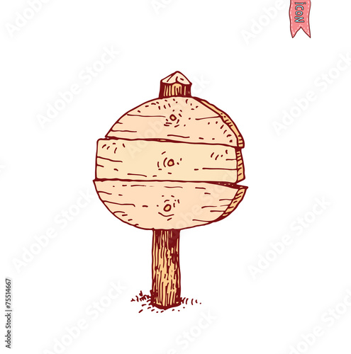 Hand drawn wooden road signs. Vector illustration.