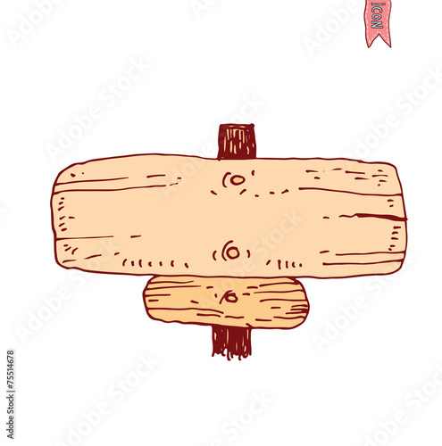 Hand drawn wooden road signs. Vector illustration.
