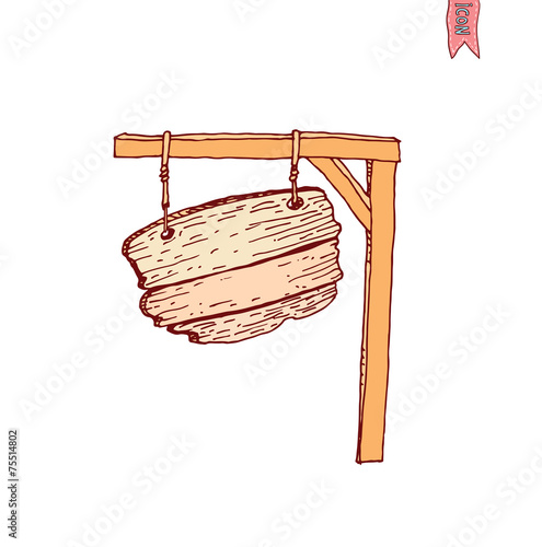 Hand drawn wooden road signs. Vector illustration.