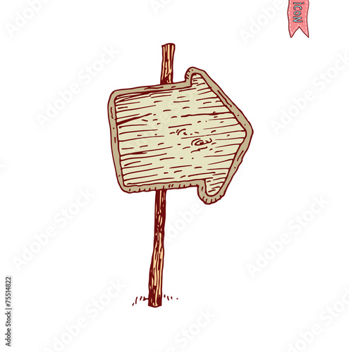 Hand drawn wooden road signs. Vector illustration.