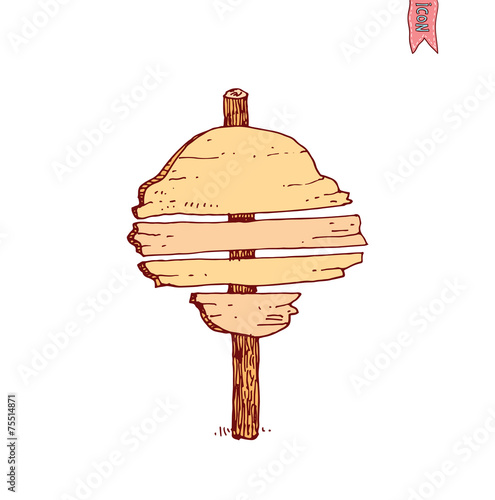 Hand drawn wooden road signs. Vector illustration.