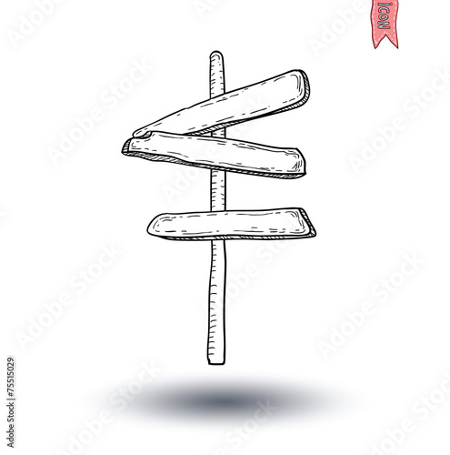 Hand drawn wooden road signs. Vector illustration.
