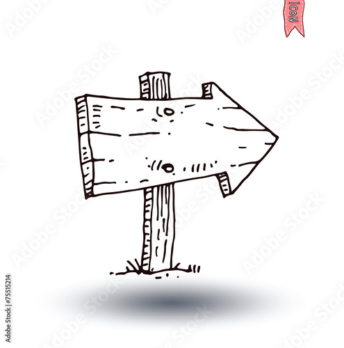 Hand drawn wooden road signs. Vector illustration.