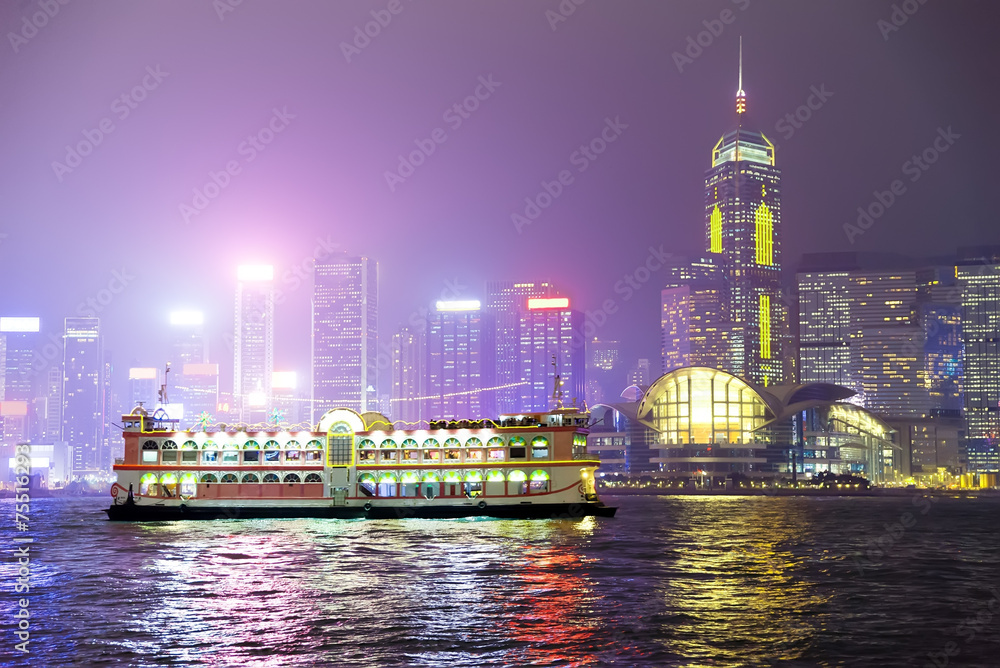 Pleasure boat on the night of Hong Kong. Pleasure boat on the night of Hong Kong.