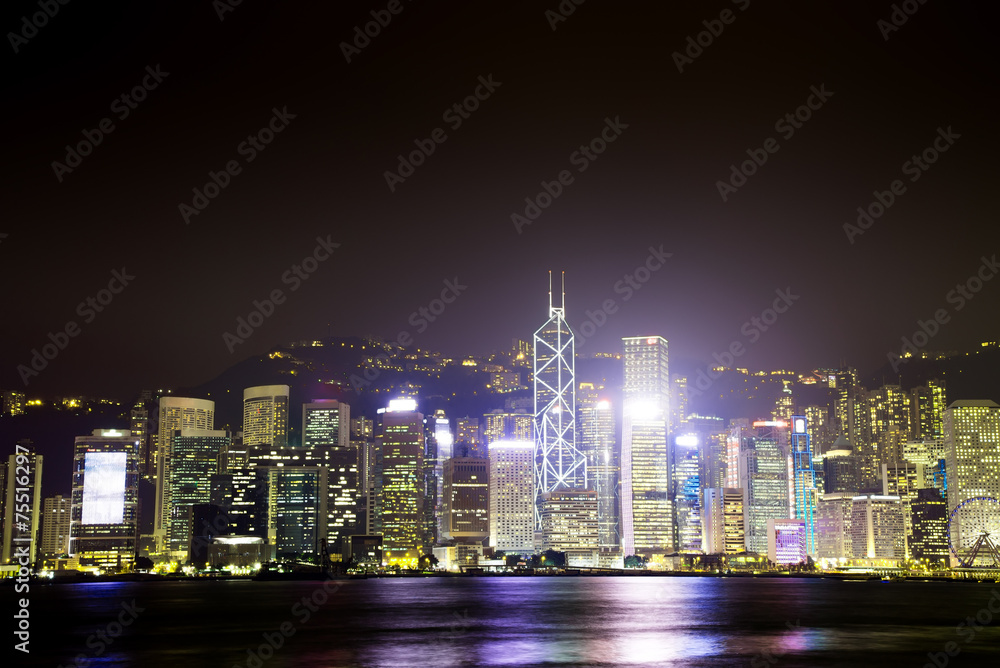 View the city at night from Kowloon. Hong Kong.