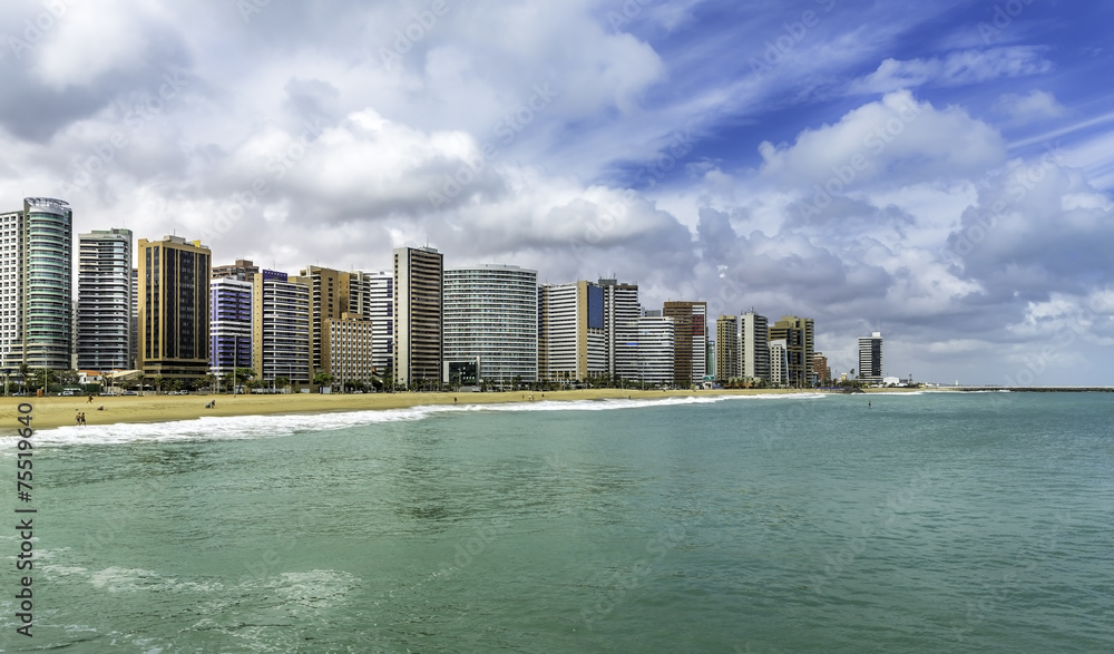 Fortaleza Beach with tall buildings in Ceara state, Brazil