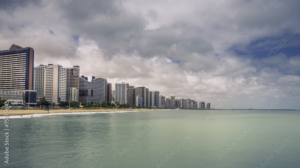 Fototapeta premium Fortaleza Beach with tall buildings in Ceara state, Brazil