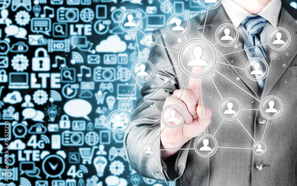 man hand pressing social media icon man hand pressing social media icon