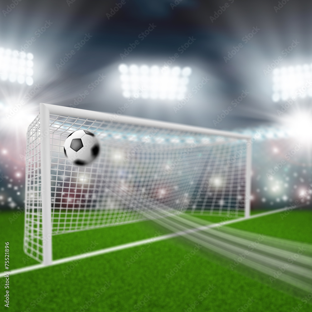 Fototapeta premium soccer ball flies into the goal